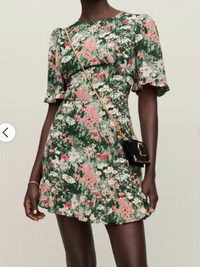Reformation Alaina Green Floral Dress